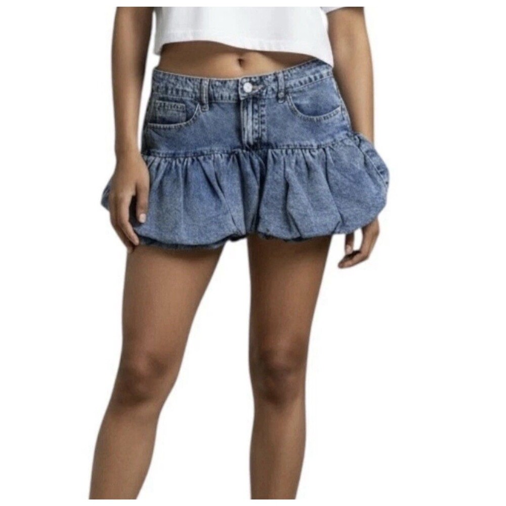 Anthropologie BLANKNYC New Women’s 30 Denim‎ Mini Skirt Bubble Hem Cotton Blend